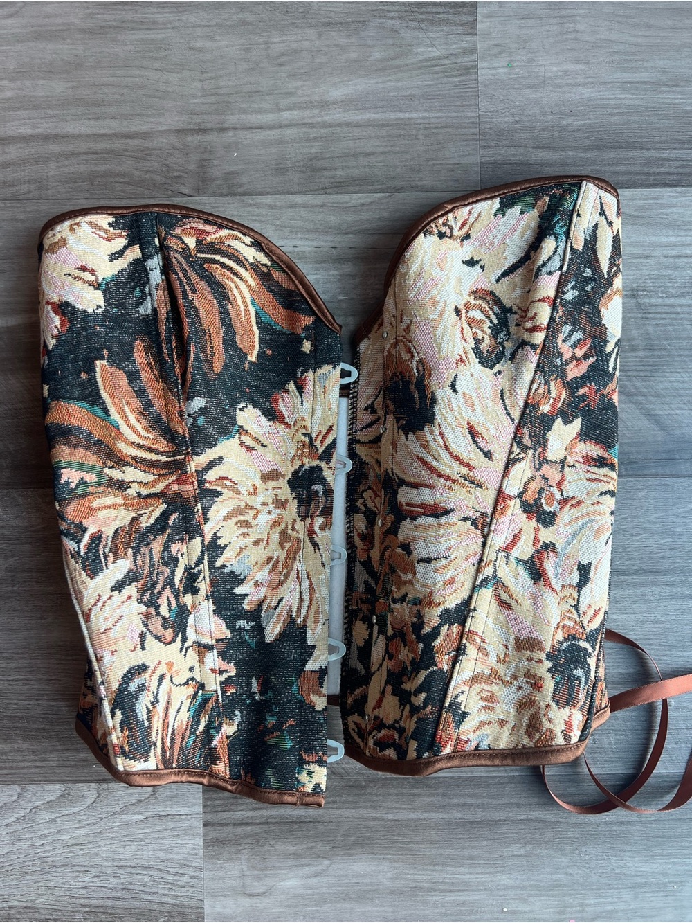 Amazon Floral Tapestry Corsette in Cream, Brown & Black